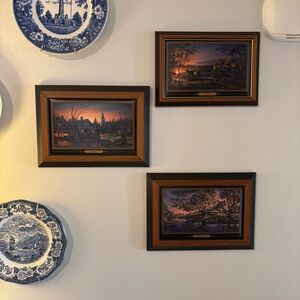 Three Framed Landscape Paintings Personal Linen Design Plaques Terry Redlin